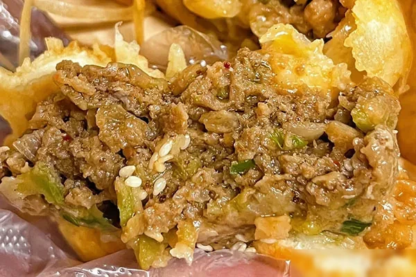 图片[1]-金丝牛肉饼（爆汁）实体店技术教学、爆汁牛肉馅、猪肉梅干菜馅-爱尚配方网